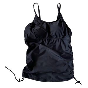 LONG black tankini top plus size XXL drawstring sides NWT